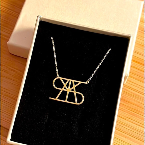 Brand New 14K Gold Plated Sterling Silver Geometric Unique “S” Monogram Necklace - Picture 2 of 15